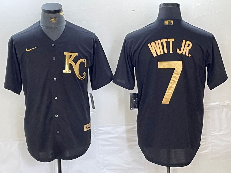 Men Kansas City Royals 7 Witt jr Black gold 4 th generation Nike 2024 MLB Jersey style 1